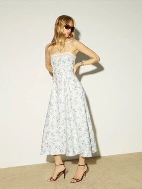 NEW Reformation Pomona Linen Lace Trim Midi Dress Nostalgia Floral | US 0 UK 4